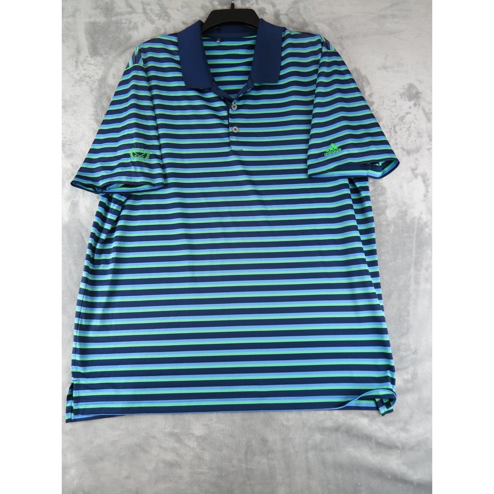 Adidas Striped Golf Polo Shirt Knoll Country Club 1929 Crest Navy‎ Green XL